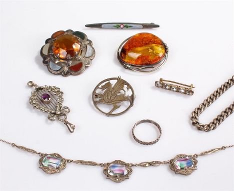 Mixed jewellery, to include a pendant, necklace, brooch, ring, Scottish brooch, chain with pendant and another brooch, (qty)