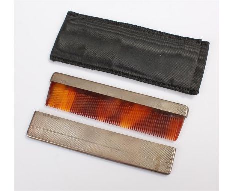 Silver case and tortoiseshell hair comb, Hallmarked Birmingham 1957 maker T & S, Turner & Simpson   