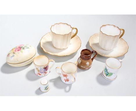 Lot of Royal Doulton, to include three miniature cups, two Late-nineteenth Century cups and saucers, an egg, and a Royal Worc