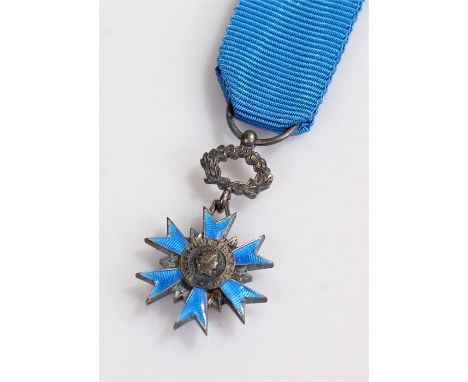 Miniature Republique Francaise blue enamel medal, with blue ribbon, Legion De Honor 