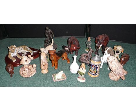 Coopercraft Terrier, Royal Doulton vase, and a Charlestown Pottery owl, together with a quantity of ceramic figures (qty)