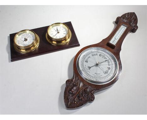Carlsberg branded barometer and clock, together with another barometer