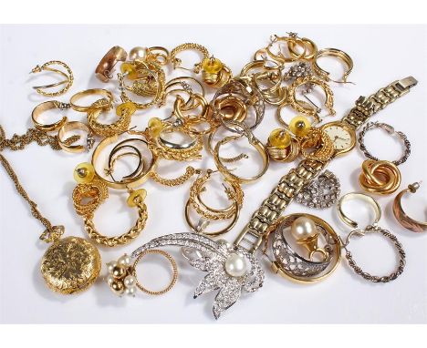 Costume jewellery, to include earrings, a ring, a pocket watch, a Tissot ladies wristwatch a pendant and brooch, (qty)