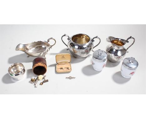 Ciro cz pearl earrings, along with a quantity of silver plated jugs, bowls, and assorted costume jwellery (qty) 