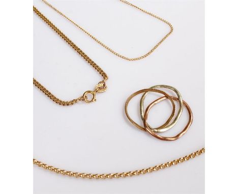 9 carat gold, to include chains and a ring, total weight 11.9 grams