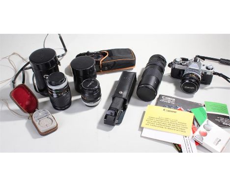 Canon AE-1 camera, a Sure-Shot Canon camera, three Canon lens, Canon power winder,Weston light meter,etc (qty)