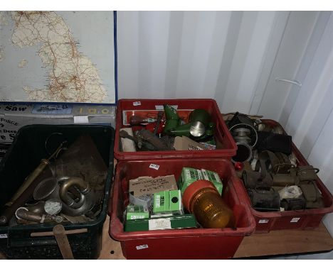 Vintage lamps, oil cans, motoring accessories, Michelin signs, mitre saw and other - THIS LOT IS TO BE COLLECTED BY APPOINTME