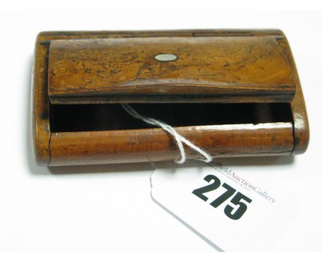 A XIX Century Fruit Wood Snuff Box, of rectangular form, with hinged lid and inset highlight.