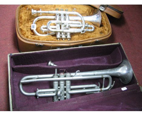 A Hawkes and Son 'Excelsior Sonorous' "The Clippertone" Cornet, and a Selmer "Invicta" 14882 trumpet, with "Lew Davis mouthpi