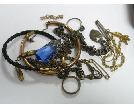 A Small Selection of Vintage and Later Costume Jewellery, including a gilt coloured bangle, of foliate design, a ropetwist br