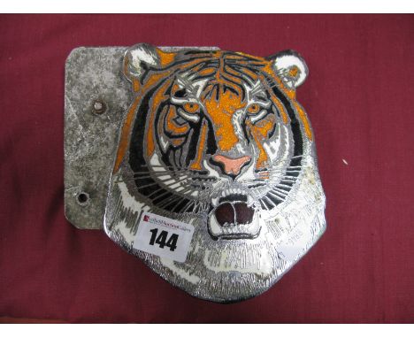 Leyland Bus Badge, as a tigers head in chrome and enamel, 16cm high.