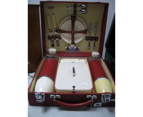 SIRRAM Travelling Picnic Hamper, with fitted interior with Bakelite plates, cups, box, pair of flasks etc.