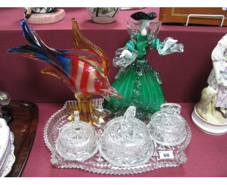 Murano Style Glass Lady and Angel Fish, trinket set.