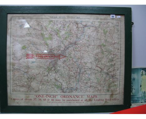 Railway 1" Ordnance Map, with red arrow pointing to Darnall (Sheffield) Station, framed overall 68 x 84.5cm.