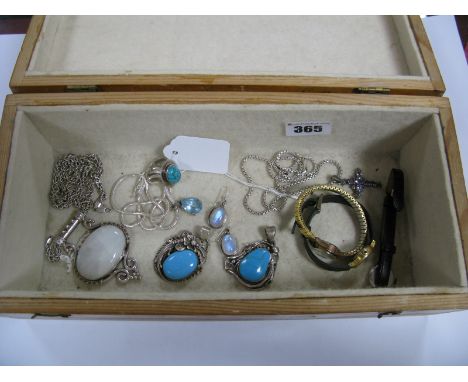 Modern Hardstone Inset Pendants, moonstone earrings, marcasite set cross pendant, large oval panel pendant, etc; three ladies
