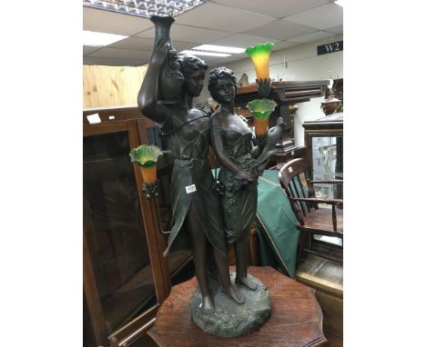 A large decorative floor lamp in the form of 2 girls. (46" high)