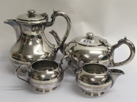 A four piece Walker &amp; Hall silver plated tea set, comprising coffee pot, tea pot, milk/cream jug and sugar bowl - NO RESE