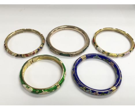 Five enamel bracelets.
