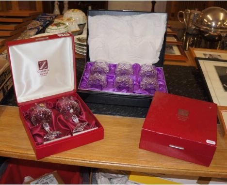 Set of 6 boxed Edinburgh crystal whiskey tumblers plus 2 other boxed crystal glasses
