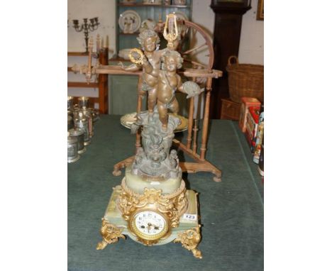 Large French marble and ormolu cherub mantle clock A/F