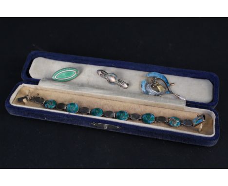 Mixed silver and white metal enamelled jewellery including a bracelet, brooches (including Charles Horner) etc, (all pieces h