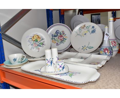A GROUP OF POOLE POTTERY, to include a Summer Days dinner plate and trio, a Trudiana dinner plate, a Lily Spray dinner plate,