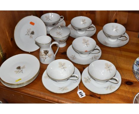 A TWENTY PIECE ROSENTHAL 'SHADOW ROSE' TEA SET, comprising a milk jug, a covered sugar bowl, six tea plates, six teacups and 