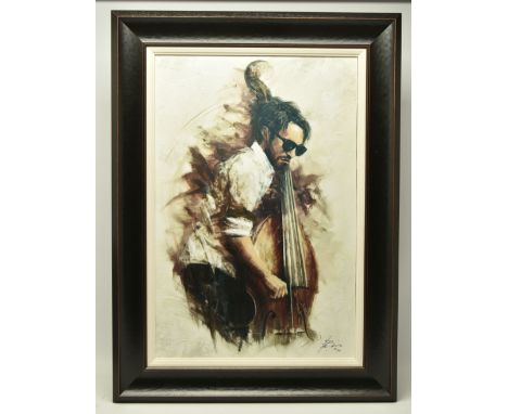 REMI LaBARRE (CANADA 1977) 'ALL THAT JAZZ', a signed limited edition print on board depicting a musician playing a double bas