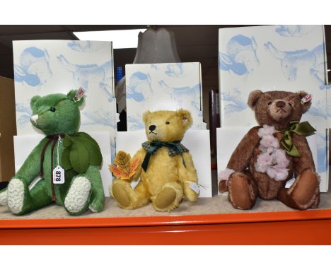THREE BOXED STEIFF CLUB EDITION TEDDY BEARS, comprising 2014 'Teddy Bear Chestnut' no 421310, in green mohair with lace cover