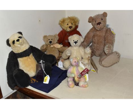 SIX COLLECTORS TEDDY BEARS, comprising three Russ Vintage Edition teddy bears: a rainbow coloured mohair bear, 'Loulou' limit
