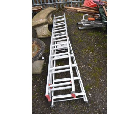 A CLIMA ALUMINIUM DOUBLE EXTENSION LADDER with nine rungs to each 251cm section along with a step ladder (2)