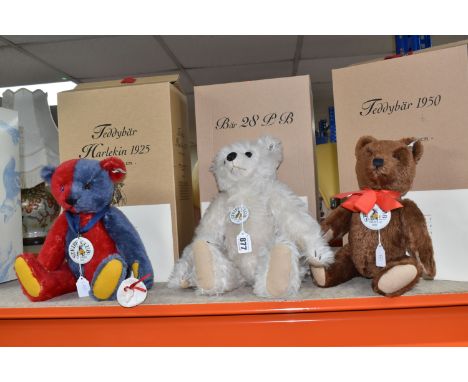 THREE BOXED STEIFF CLUB EDITION TEDDY BEARS, comprising 2000 'Teddy Bear Harlequin 1925' no 420214, in red and blue mohair wi