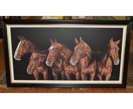 DEBBIE BOON (BRITISH CONTEMPORARY) 'STAND OUT FROM THE CROWD', a signed limited edition print of five horses 8/49, without ce
