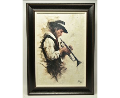 REMI LaBARRE (CANADA 1977) 'ROUND MIDNIGHT', a signed limited edition print on board depicting a Jazz trumpeter, 64/195 with 