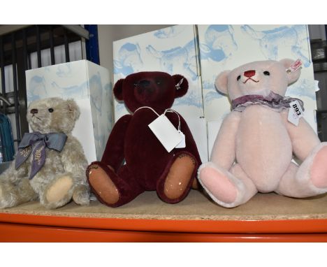 THREE BOXED STEIFF CLUB EDITION TEDDY BEARS, comprising 'Steiff Club Annual Edition 2011' no 421143, in grey mohair, wearing 
