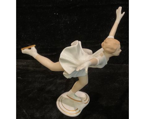 A Goebel ice skater figure, 17cm high, printed mark in green, c.1930 