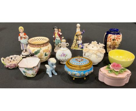 A Meissen scent bottle, painted with flowers, 6.5cm high; a French Sampson figural scent bottle, of a girl and peacock, 8.5cm