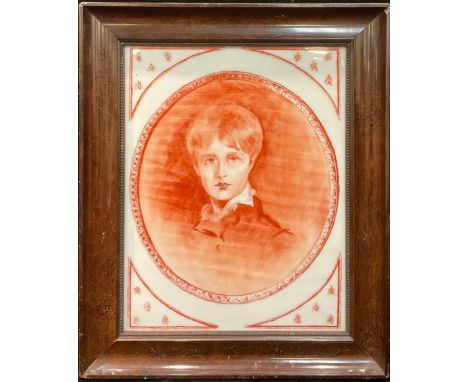 A 19th century porcelain plaque, portrait of a young boy, 33cm x 26cm 