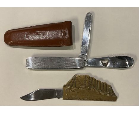 A Titanic penknife; a multi-tool penknife (2) 