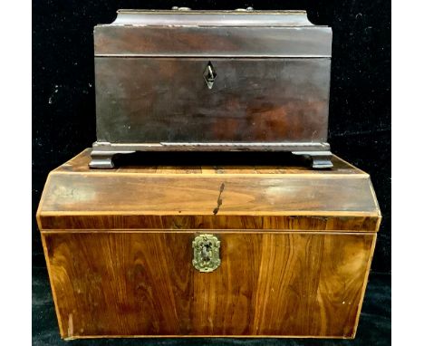 A large Georgian rosewood tea caddy; an 18th century mahogany caddy (a/f) 