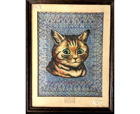 Louis Wain, in the manner of, Tabby Cat, bears signature, mixed media, 27cm x 21cm 