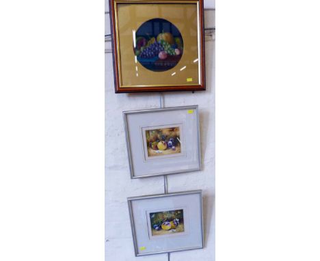 Pair of watercolours by Royal Worcester artist Christopher Hughes, also an English School fruit study. Condition report: see 