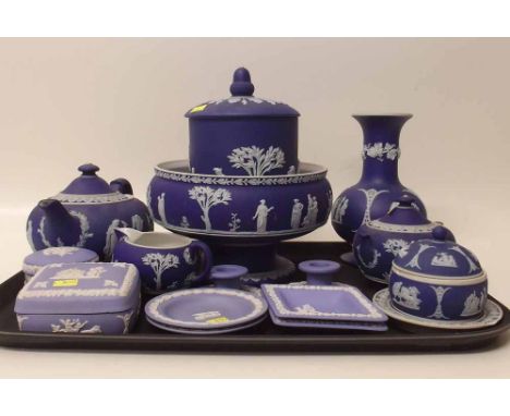 Collection of Wedgwood dark blue and light blue Jasper ware. Condition report: see terms and conditions