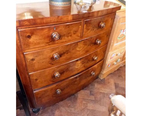 19th century mahogany bow-fronted chest of two short and three long drawers. Condition report: see terms and conditions