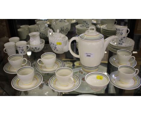 A Susie Cooper candy stripe pattern coffee service, with coffee pot, six cups and saucers and sugar bowl, and a Victorian pri