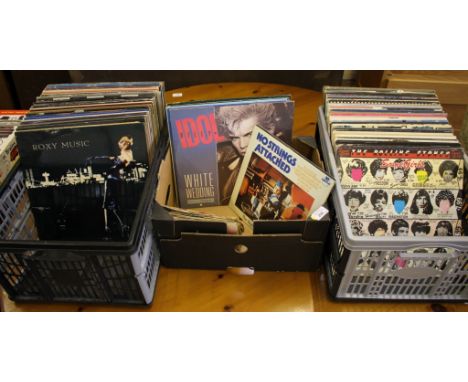 Vinyl records including Rolling Stones, Doors, Roxy, Bowie, Joy Division, Alice Cooper, LP's (116), twelve inch (25) and 7 in