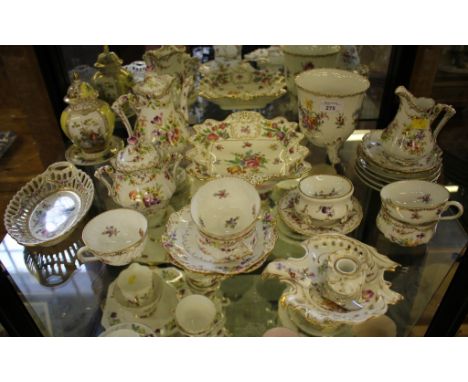 A Dresden floral decorated tea service, chamber stick, jardiniere and other continental ceramics