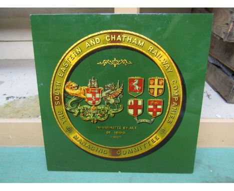 A wooden South East and Chatham Railway company coat of arms 