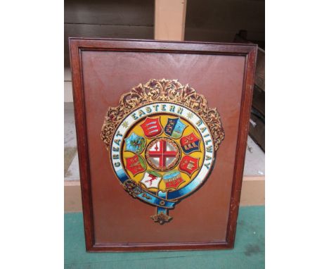 A wooden Great Eastern Railway company coat of arms 