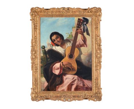 Continental School (19th century)   The Guitarist   Oil on canvas Signed with initials G R B and dated 17 to the middle of th